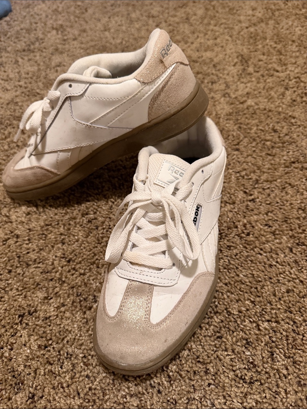 Reebok White and Beige Low-Top Sneakers